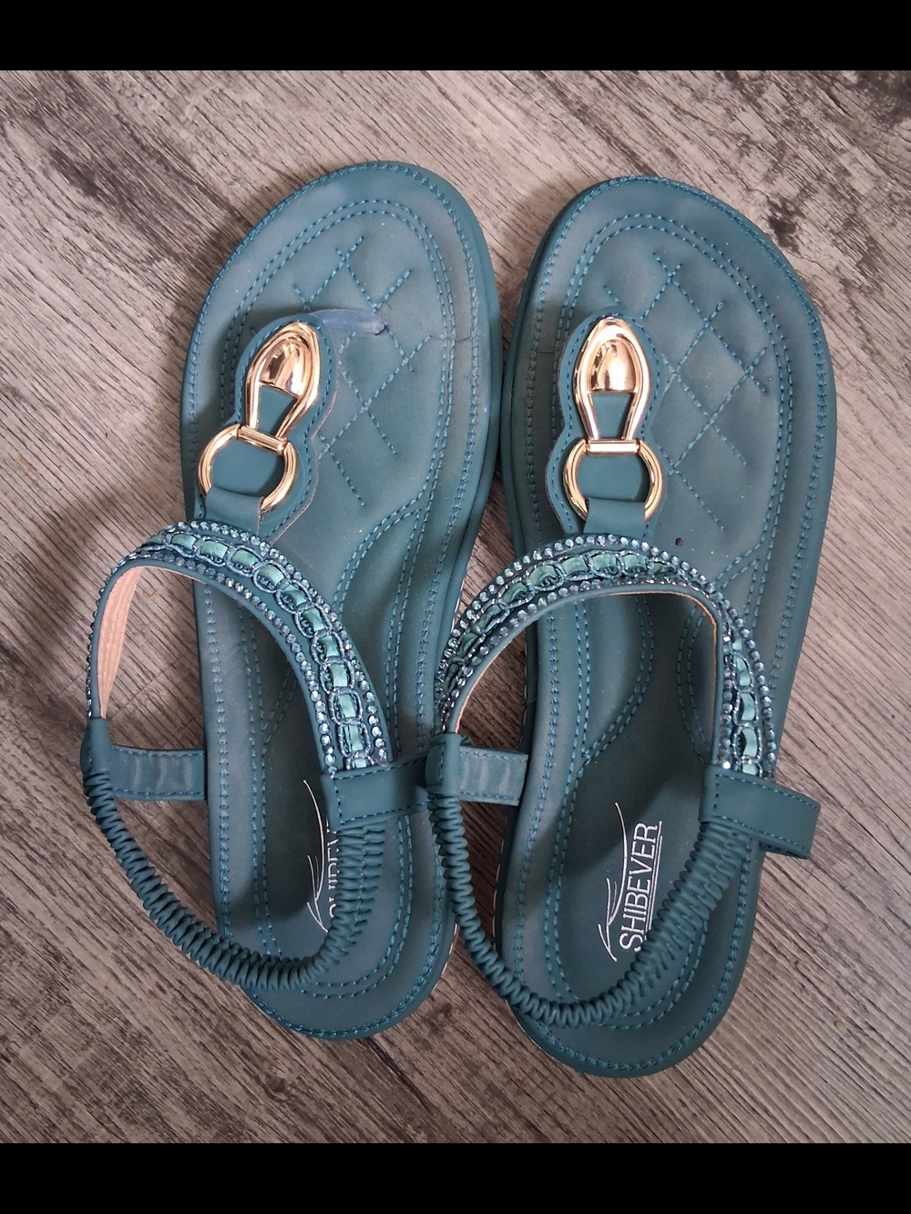 Shibever Teal Beaded Thong Sandals